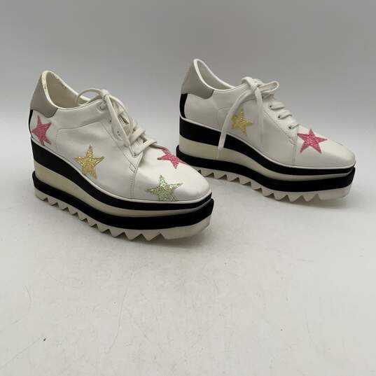 Stella McCartney Womens White High Heel Sneaker Shoes W/Colored Stars Size 36 image number 1