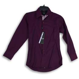 NWT Elie Elie Balleh Womens Purple Geometric Print Button-Up Shirt Size 12