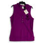 NWT Womens Purple V-Neck Sleeveless Button Detail Hooded T-Shirt Size 2W image number 1