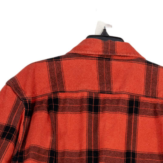 Mens Red Plaid Loose Fit Long Sleeve Flannel Button-Up Shirt Size Large image number 4