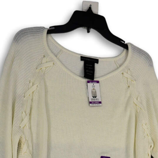 NWT Womens White Knitted Long Sleeve Round Neck Pullover Sweater Size XXL image number 3