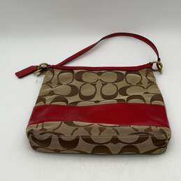 Coach Womens Red Beige Signature Print Detachable Strap Crossbody Handbag