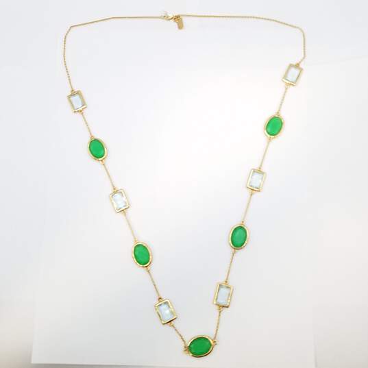 Kate Spade New York Gold Tone Faceted Gemstone Hancock Park Green 30in Necklace 27.8g image number 4