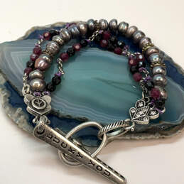Designer Lucky Brand Silver-Tone Elements Pearls Rhinestone Beaded Bracelet