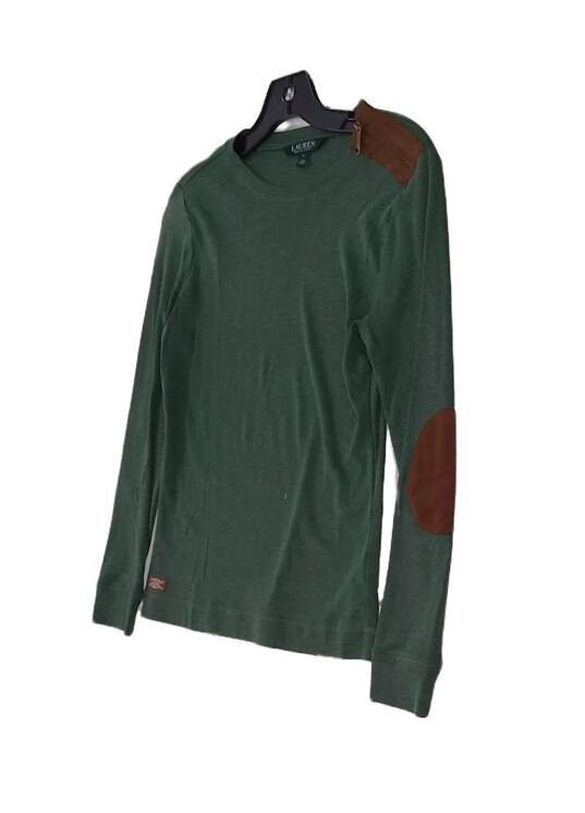 Womens Green Round Neck Long Sleeve Casual T Shirt Size M image number 1