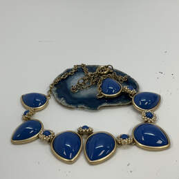 Designer J. Crew Gold-Tone Blue Cabochon Clear Crystal Statement Necklace