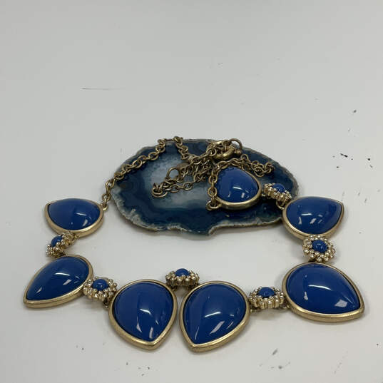 Designer J. Crew Gold-Tone Blue Cabochon Clear Crystal Statement Necklace image number 1