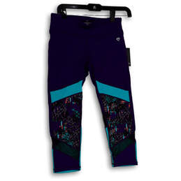 NWT Womens Blue Abstract Print Mesh Stretch Pull-On Cropped Leggings Size M