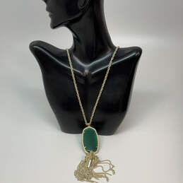 Designer Kendra Scott Rayne Gold-Tone Green Stone Tassel Pendant Necklace