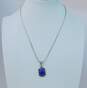 Artisan 925 Lapis Lazuli Granulated Pendant & Oval Bead Station Necklaces & Cabochon Stamped Dome Clip On Earrings 22g image number 2