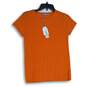 NWT Cashmere Womens Orange Ribbed Short Sleeve Round Neck Pullover T-Shirt Sz S image number 1