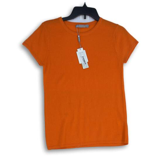 Buy the NWT Cashmere Womens Orange Ribbed Short Sleeve Round Neck ...