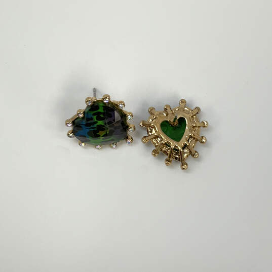 Designer Betsey Johnson Gold-Tone Rhinestone Heart Shape Stud Earrings image number 2