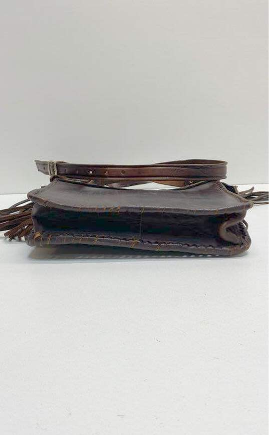 Leather Woven Fringe Crossbody Bag Brown image number 7