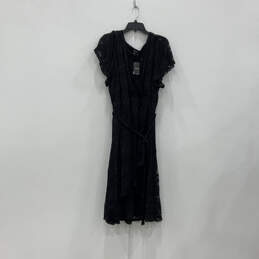 NWT Womens Black Lace Short Sleeve V-Neck Knee Length Wrap Dress Size 3