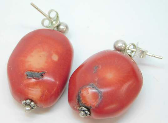 Artisan 925 Onyx & Dyed Howlite Beaded Tassels Triangle & Coral Drop Earrings Variety 26g image number 6