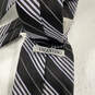 NWT Valentino Men's Black Blue Striped Silk Four In Hand Pointed Necktie image number 4