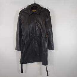 Wilson's Women Black Leather Trenchcoat Sz L