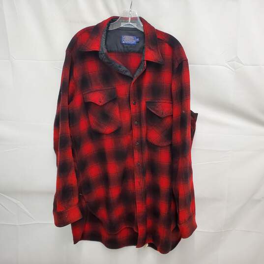 VTG Pendleton MN's Red & Black Plaid Flannel Shirt Size XL -LONG image number 1