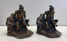 Native American Bronze Bookends Sculpture Marked C. Vieth