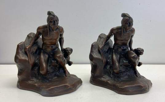 Native American Bronze Bookends Sculpture Marked C. Vieth image number 1