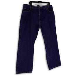 Mens Blue Denim Dark Wash Pockets Stretch Straight Leg Jeans Size 40x30