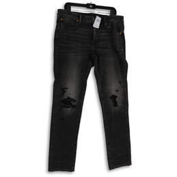 NWT Womens Black Dark Wash Distressed Stretch Denim Straight Jeans Sz 36/34