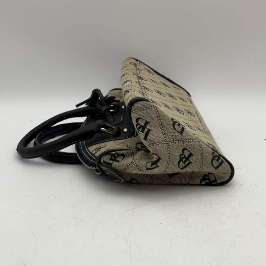 Dooney & Bourke Womens Beige Black Signature Print Zipper Double Handle Handbag image number 3
