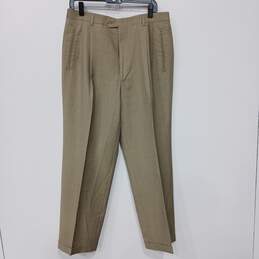 Mens Tan Pleated Front Pockets Stright Leg Button Dress Pants Size 34