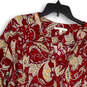 Womens Red Paisley Pleated Split Neck 3/4 Sleeve Blouse Top Size 1X image number 3