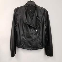Womens Black Long Sleeve Asymmetrical Zipper Motorcycle Jacket Size Large
