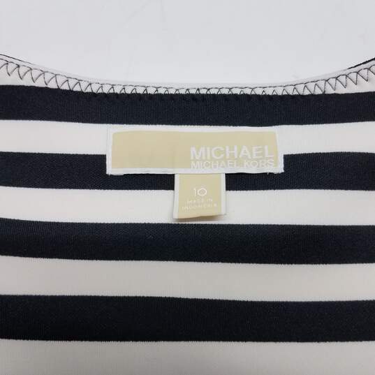 Michael Kors black and cream striped neoprene sleeveless dress size 10 image number 4