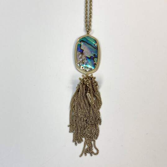 Designer Kendra Scott Gold-Tone Abalone Shell Tassel Rayne Pendant Necklace image number 2