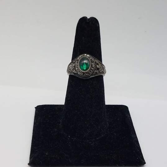 Josten Sterling Silver Green Gemstone 1977 Pioneer High School Sz 7 Ring 7.3g image number 2