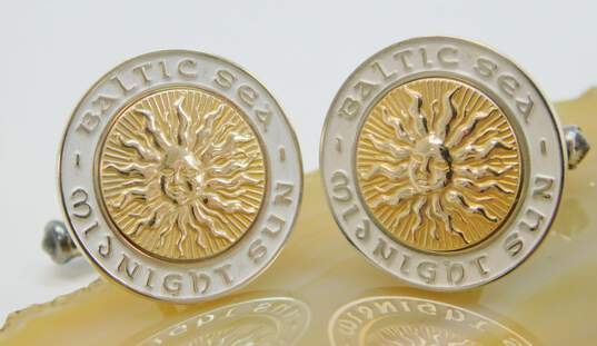 10K Yellow Gold Pinnacle 1997 Baltic Sea Midnight Sun Cuff Links w/ Sterling Siler Posts 12.3g image number 1
