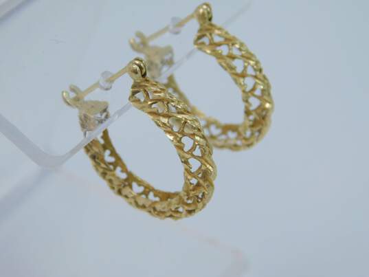 14K Gold Etched Open Hearts Scrolled Hoop Earrings 3.7g image number 4