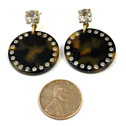 Designer J. Crew Gold-Tone Round Tortoise Rhinestone Dangle Earrings image number 4