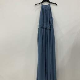 Levkoff Womens Blue Pleated Back Keyhole Sleeveless Maxi Dress Size 22