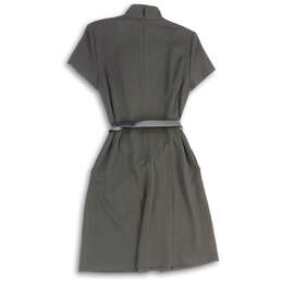 Womens Black Split Neck Belted Back Zip Short Sleeve A-Line Dress Size 8 alternative image
