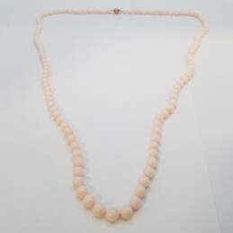 14K Gold Pink Knotted White Gemstone Beaded Necklace 49.0g