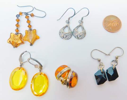 Sterling Silver Amber Orange & Black Glass Crystal Artisan Earrings 23.6g image number 4