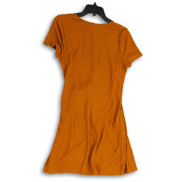 Womens Orange V-Neck Short Sleeve Knotted Knee Length Wrap Dress Size Small alternative image
