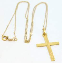 14K Yellow Gold Etched Cross Pendant Necklace 1.4g alternative image