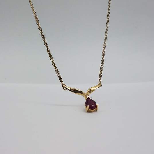 14k Gold Diamond Ruby Drop Pedant Necklace 4.0g image number 4