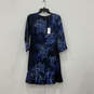 NWT Womens Blue Floral Crew Neck 3/4 Sleeve Peplum Fit And Flare Dress 2 image number 1