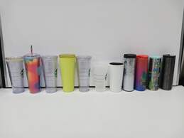Starbucks Batch Of 11 Assorted Colored And Sized Plastic/Metal Cups alternative image