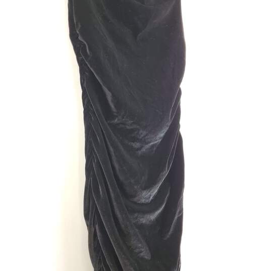 Ario Collection Black Velvet Rouched Pleated Midi Slim Dress Sz M NWT image number 5