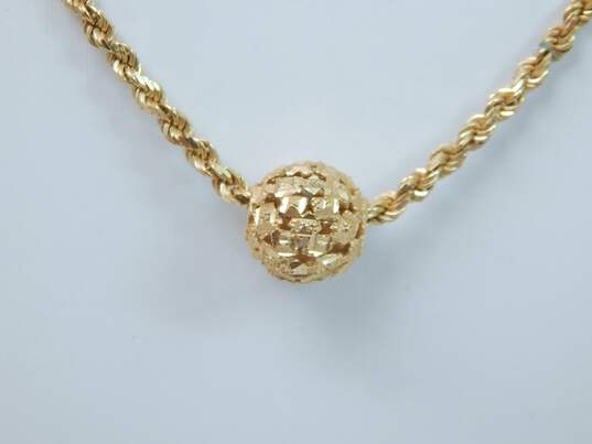 14K Yellow Gold Cut Out Ball Pendant On Rope Chain Necklace 9.6g image number 4