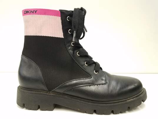 DKNY Black Ankle Sock Stripe Combat Lace Up Zip Boots Women's Size 4 M image number 5