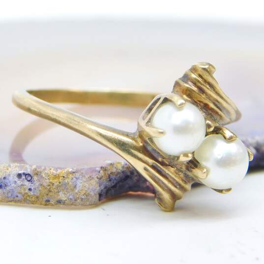 10K Yellow Gold White Pearls Scrolled Bypass Ring 1.5g image number 3